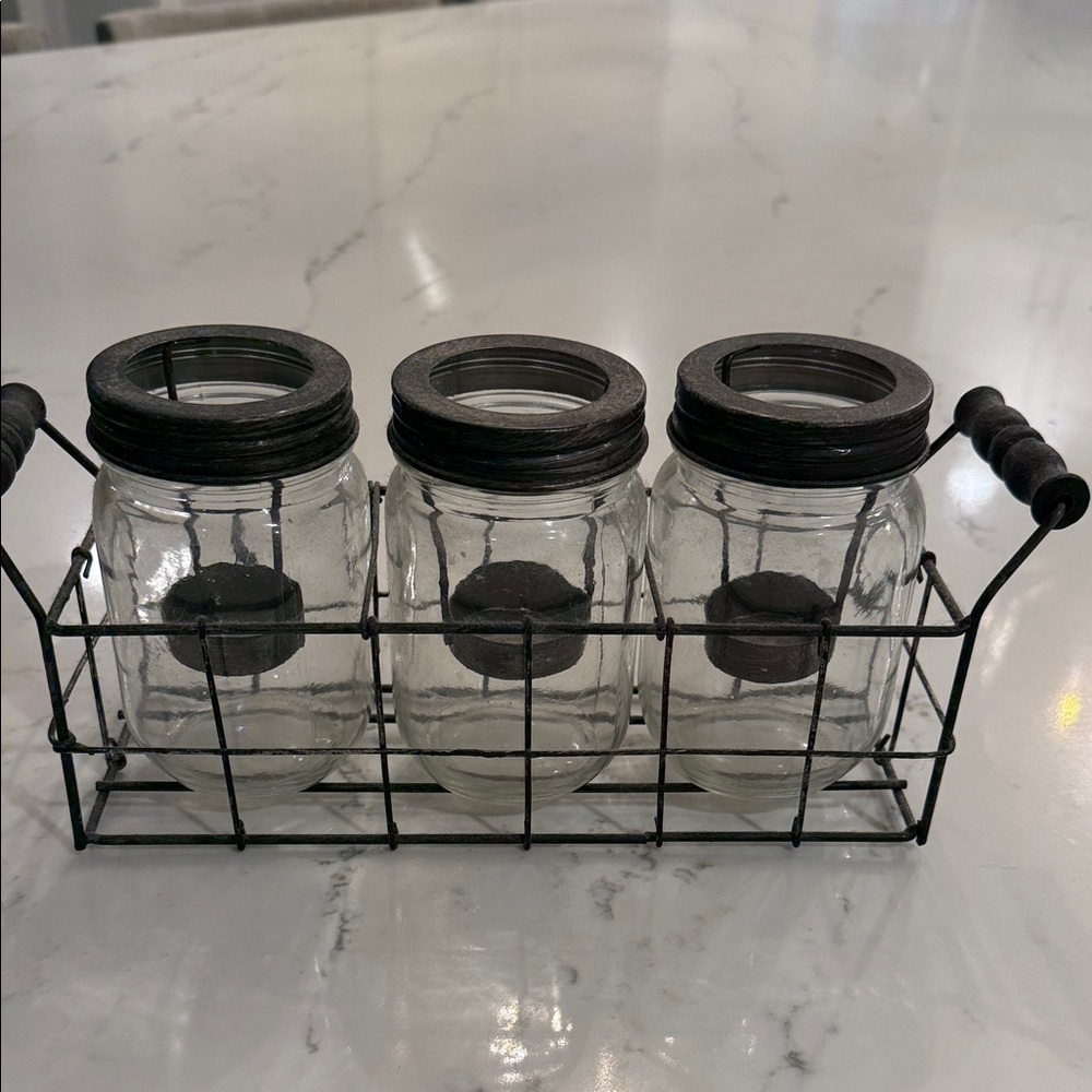 Three Glass Mason Jars Tea Light Holder
